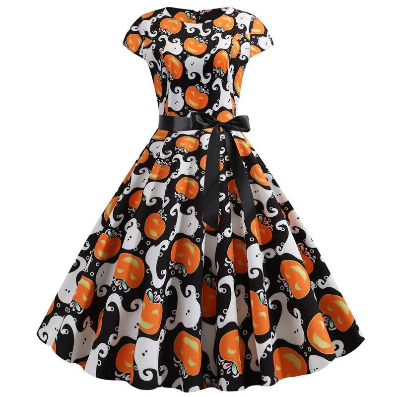 Pumpkin Print Halloween Midi Costume Dress