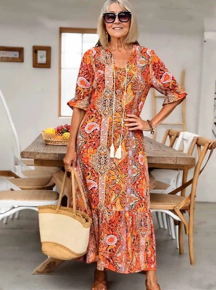 REVAYA – BOHEMIAN PAISLEY TASSELPOCKET TUNIC DRESS