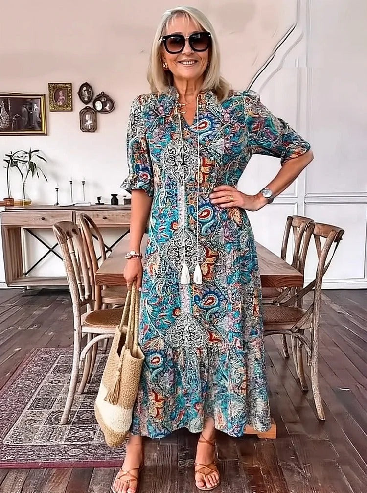 REVAYA – BOHEMIAN PAISLEY TASSELPOCKET TUNIC DRESS