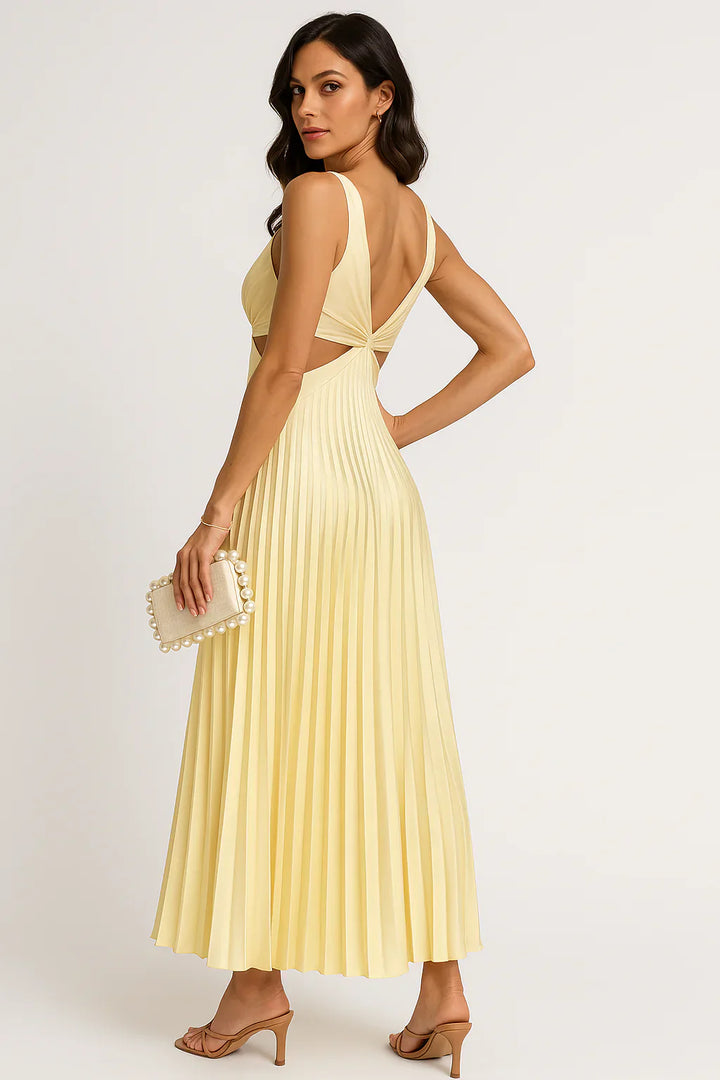Elegant Pleated Satin Midi Dress