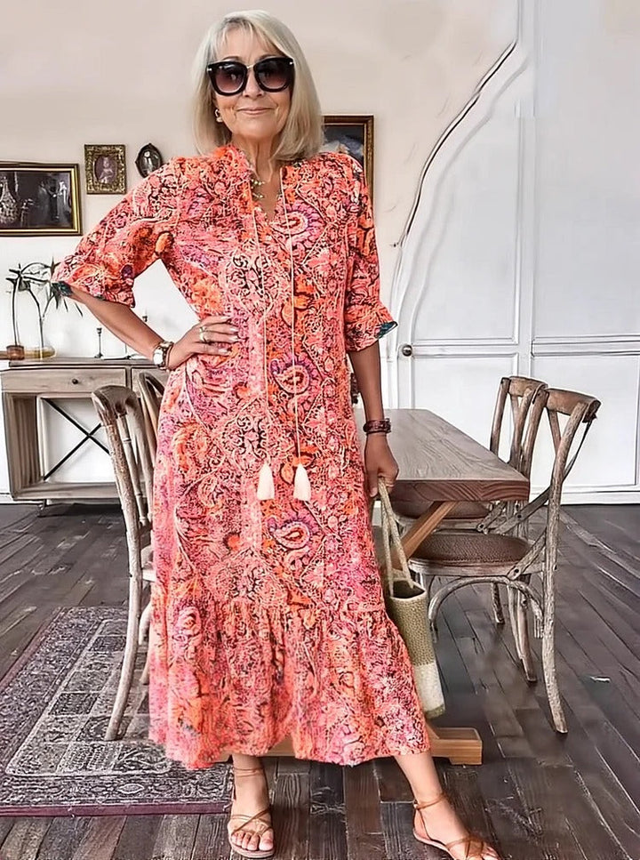 REVAYA – BOHEMIAN PAISLEY TASSELPOCKET TUNIC DRESS