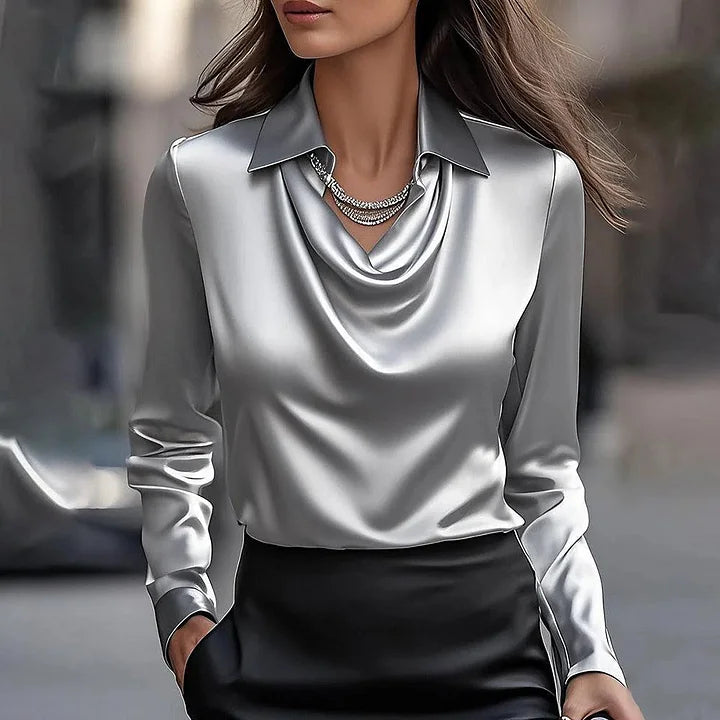LESLEY - LUXE SATIN BLOUSE WITH SOFT NECKLINE( 1+1 FREE ONLY TODAY)