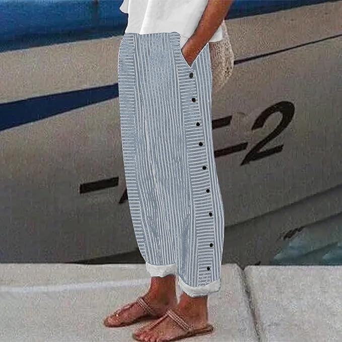 MILA – STRIPED RELAXED BUTTON PANTS