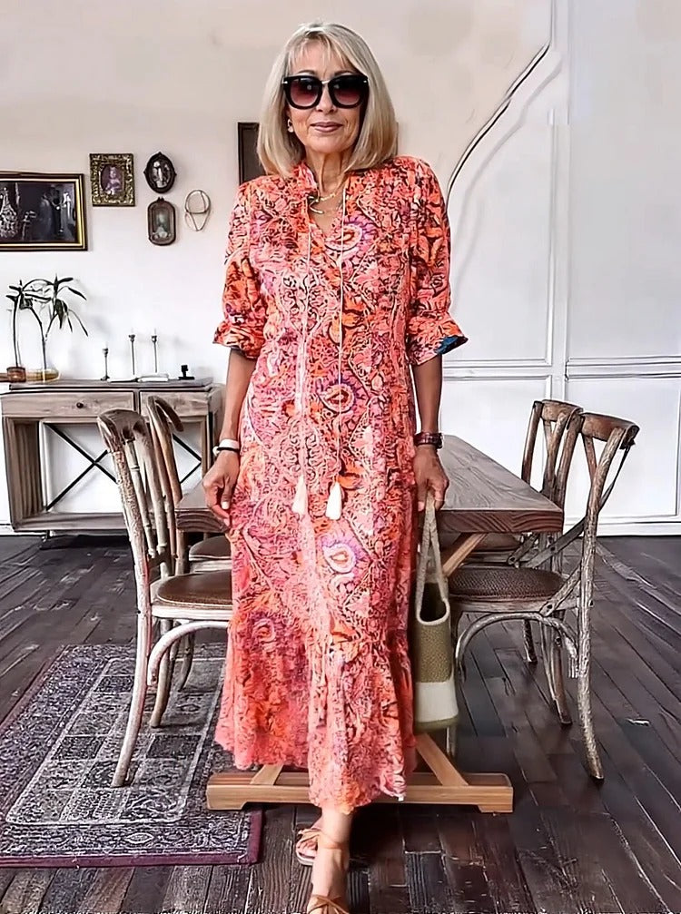 REVAYA – BOHEMIAN PAISLEY TASSELPOCKET TUNIC DRESS