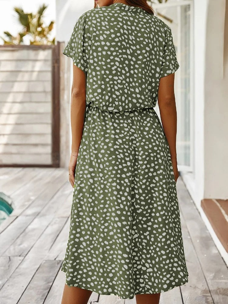 ZARA – SOFT-SPOTTED BUTTON-UP MIDI DRESS