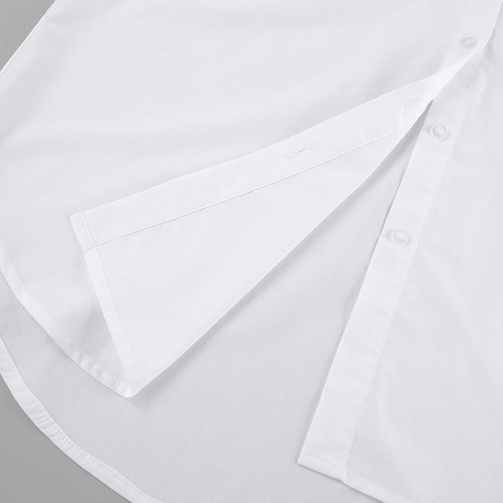Women’s Button-Up Shirt  Cotton Blend Oversized Fit  Long Sleeve Casual Style