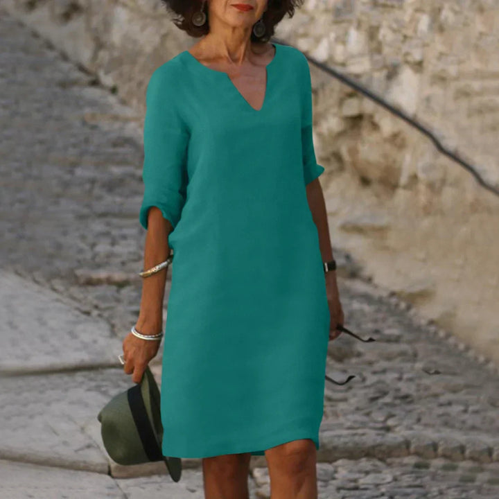 Women's V-Neck Dress with 3/4 Sleeves