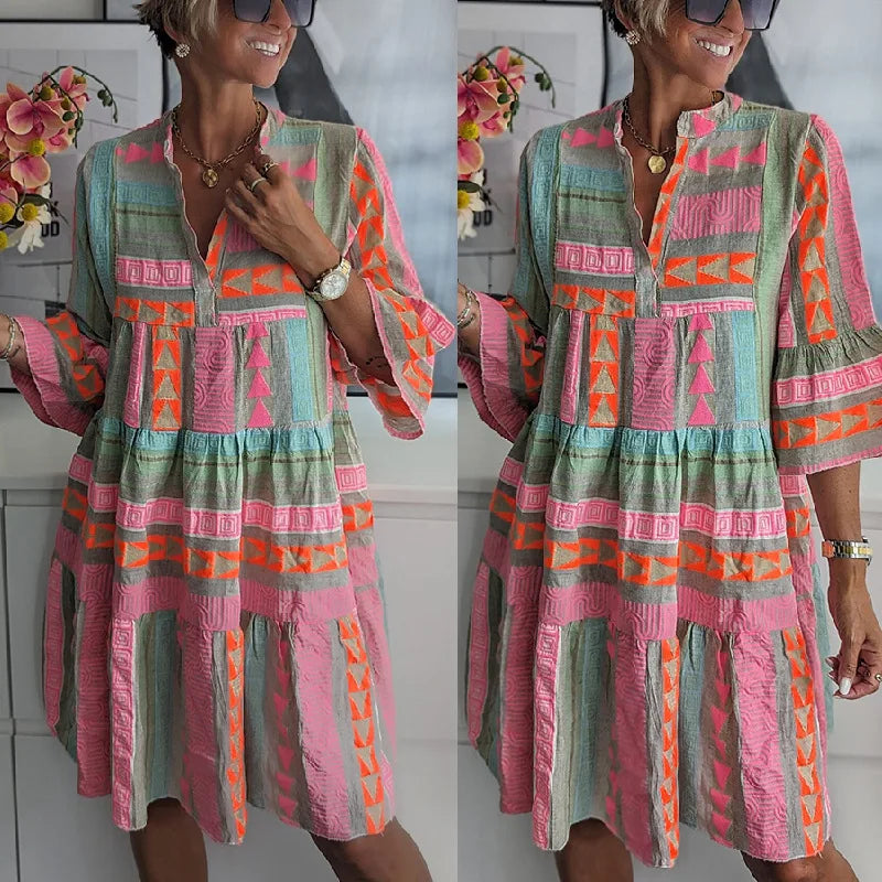 MAVIS – CHIC V-NECK COTTON HEMP SUMMER DRESS