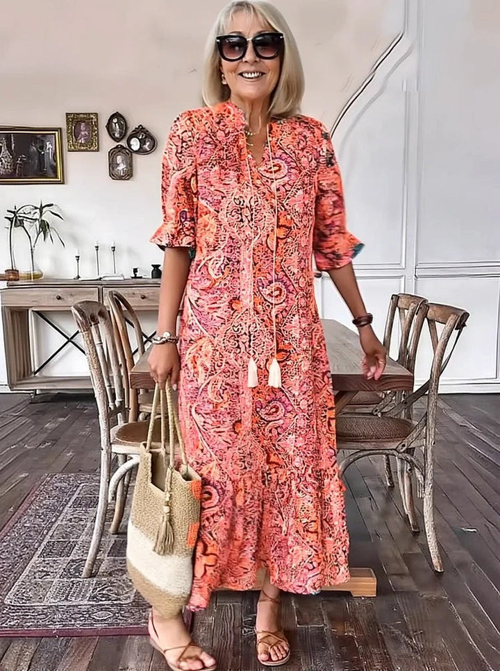 REVAYA – BOHEMIAN PAISLEY TASSELPOCKET TUNIC DRESS