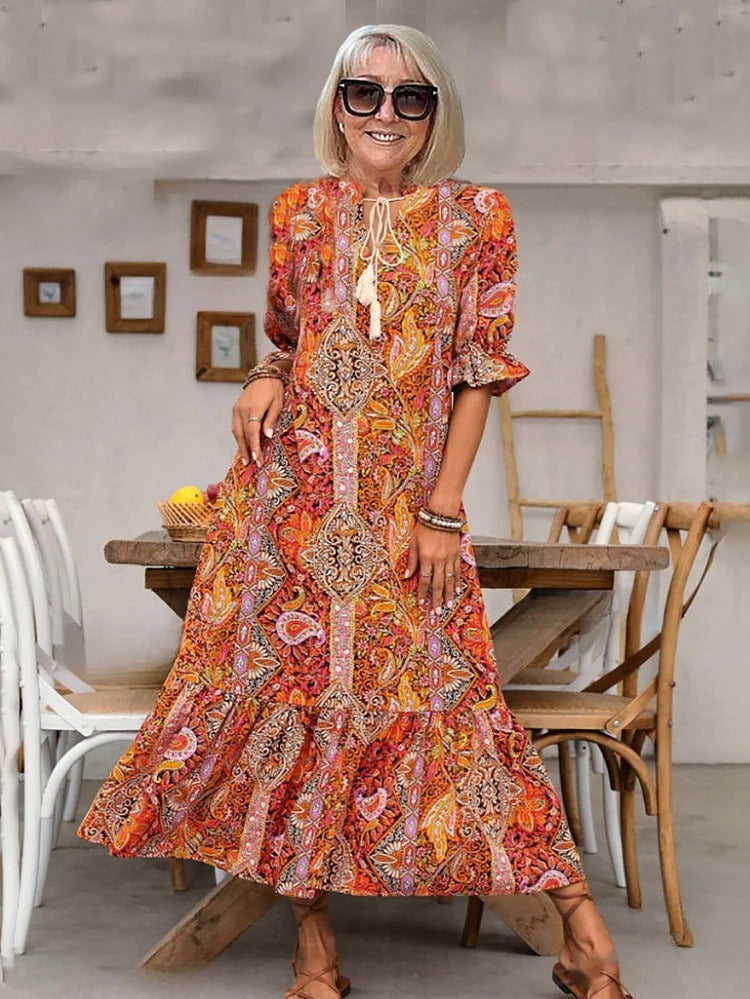 REVAYA – BOHEMIAN PAISLEY TASSELPOCKET TUNIC DRESS