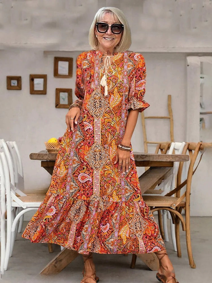 REVAYA – BOHEMIAN PAISLEY TASSELPOCKET TUNIC DRESS