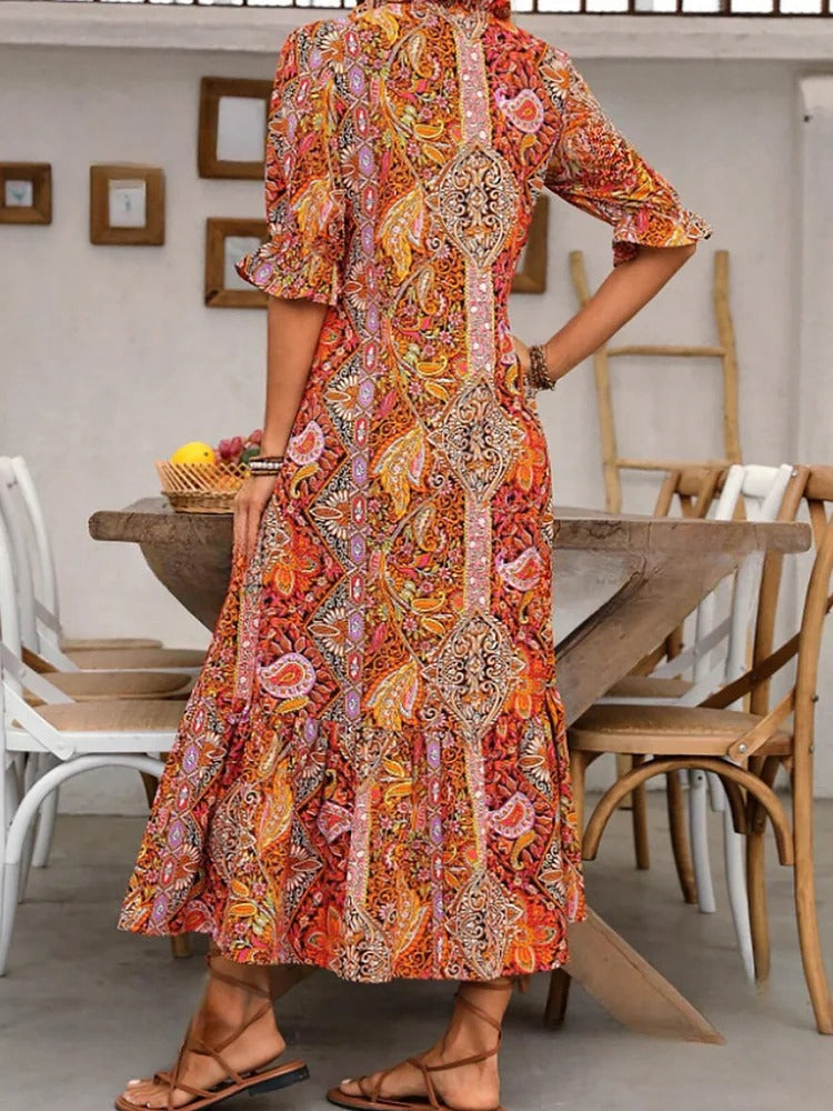 REVAYA – BOHEMIAN PAISLEY TASSELPOCKET TUNIC DRESS
