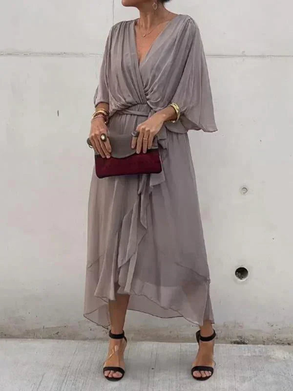 Elegant Silk V-Neck Dress for Women
