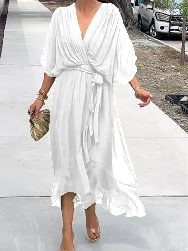 Elegant Silk V-Neck Dress for Women