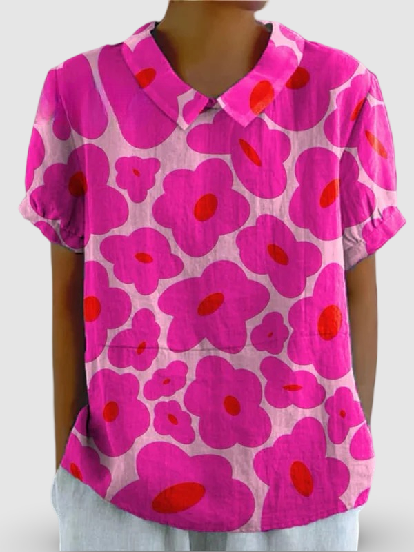 Odessa | Vibrant Pink Floral Pattern Printed Women's Casual Shirt