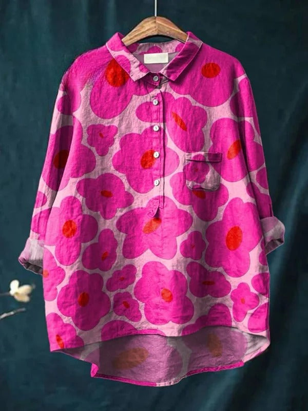Odessa | Vibrant Pink Floral Pattern Printed Women's Casual Shirt